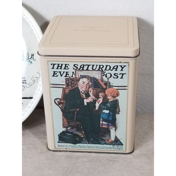 Norman Rockwell Wall Decor Plate & Tin Box Saturday Evening Post x2 - Picture 4 of 10